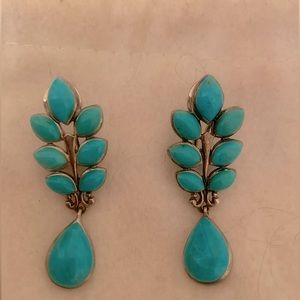 Ross-Simons Turquoise Leaf Drop Earrings Sterling  Silver Lever Back.
